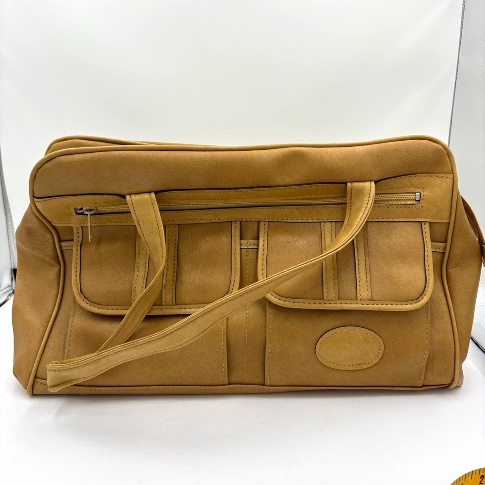 Vintage 1970s Sears Camel Tan Faux Leather Travel Tote Bag NWT Original